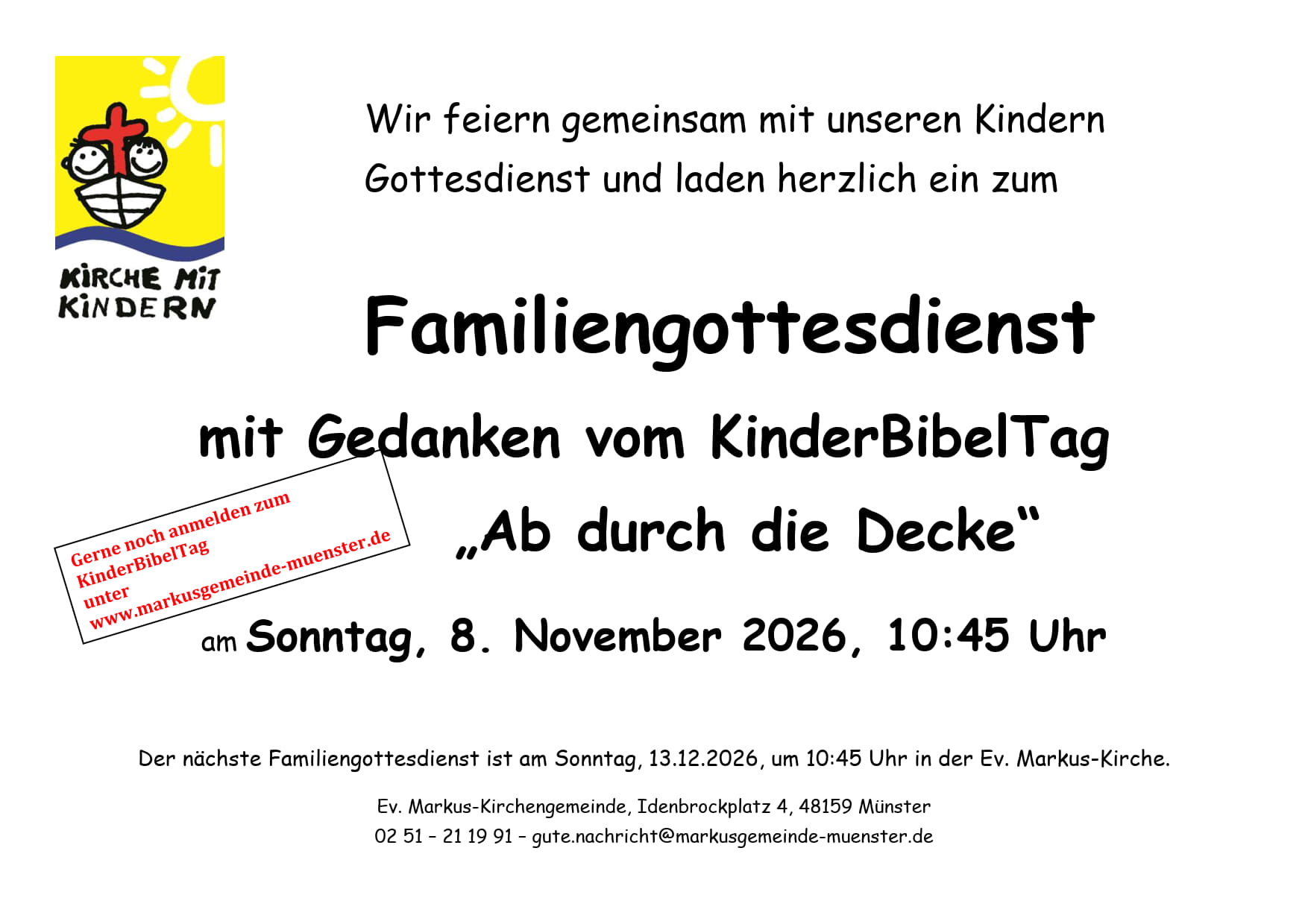 Gottesdienst mit Gedanken vom KinderBibelTag, Pfarrerin Barbara Stoll-Großhans und Team