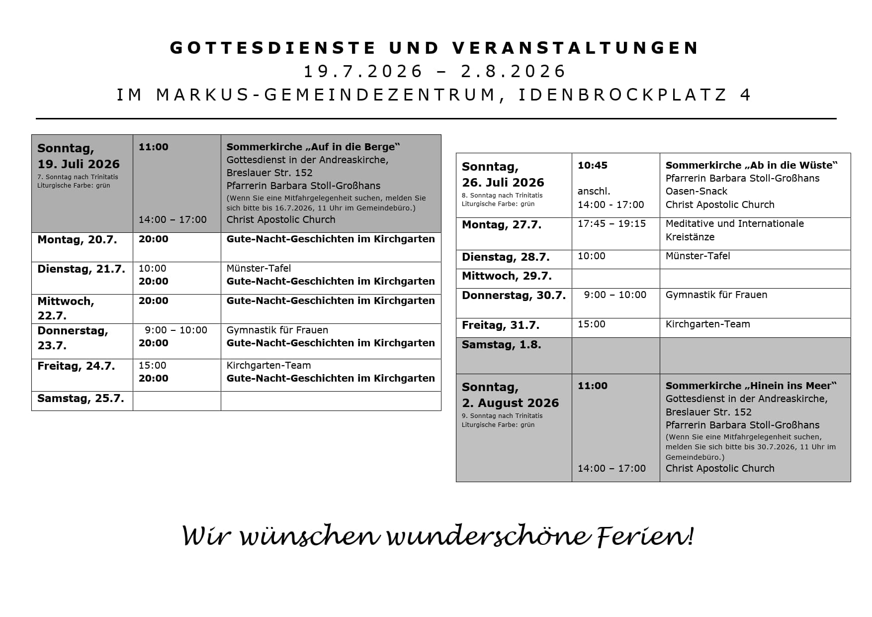 Wochenplan