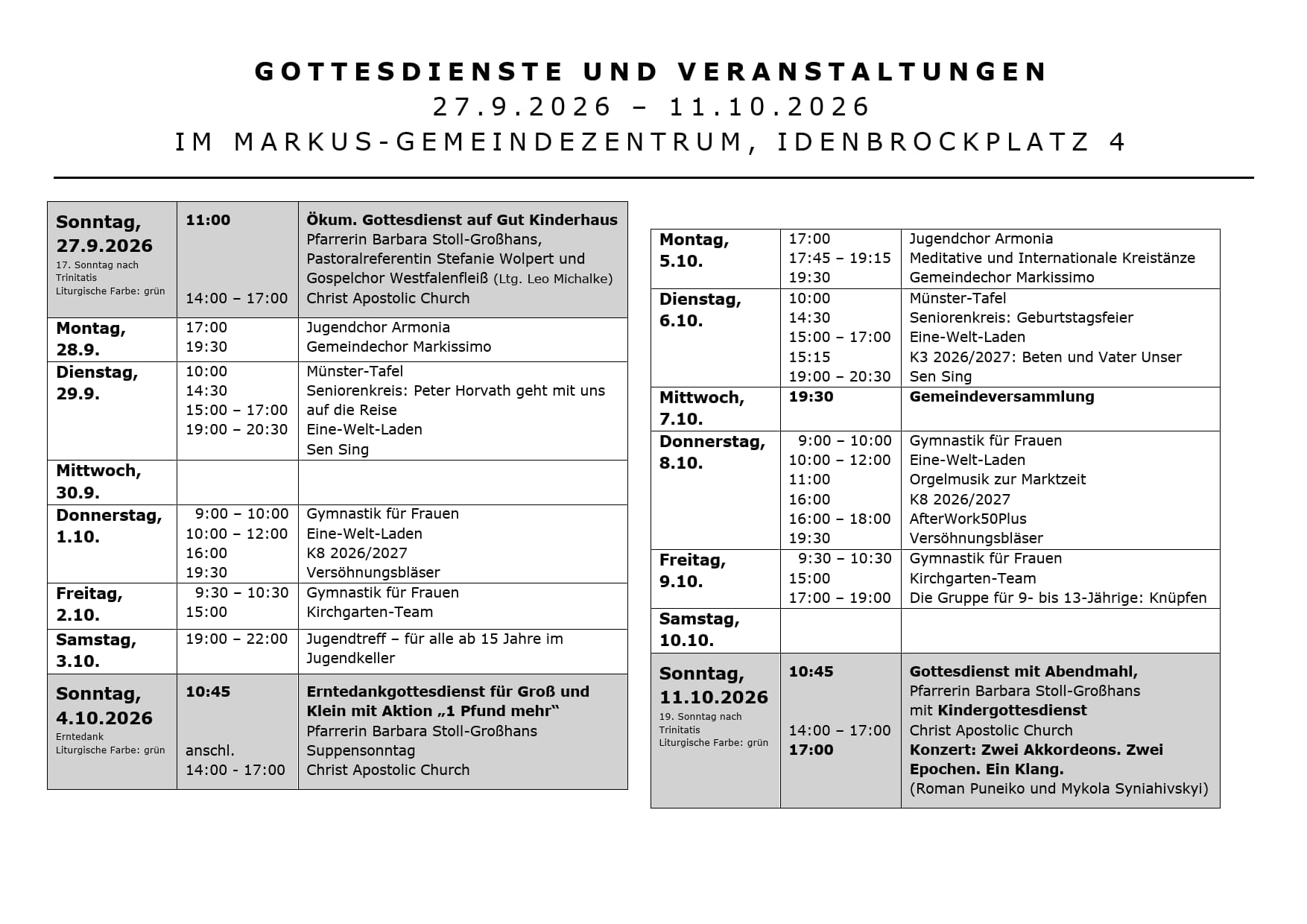 Wochenplan